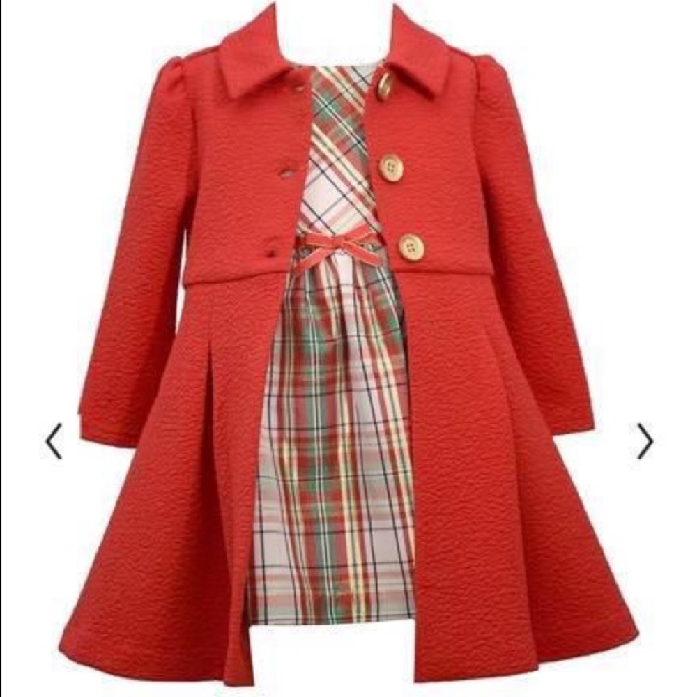 Little girls Plaid dress and red jacket 12m NEW